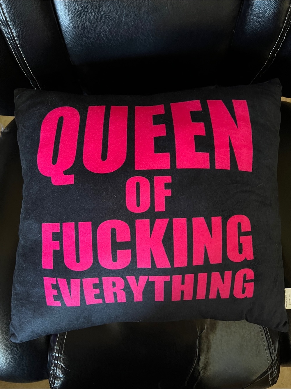 Queen of Everything Accent Pillow - Black with Pink Text